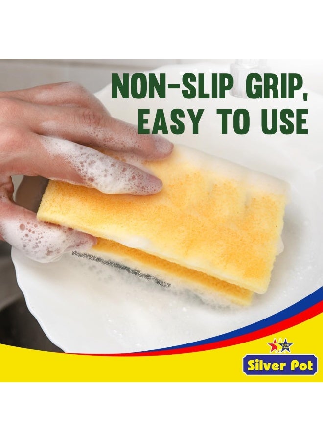 Silver Pot Kitchen Sponge & Scourer – 13cm Dual-Purpose Cleaning Sponge for Pots, Pans, Kitchen Utensils, and Delicate Surfaces - Image 4